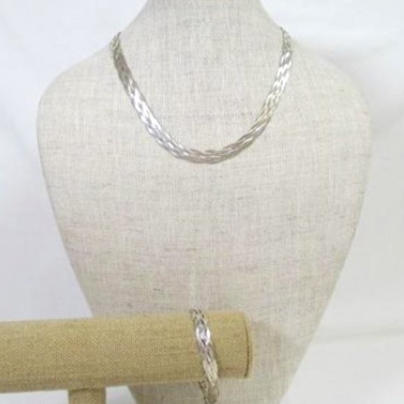 925 ITALY Jewelry - Vtg 925 Sterling Silver Italy 5 Strand Braided Herringbone Necklace/Bracelet Set